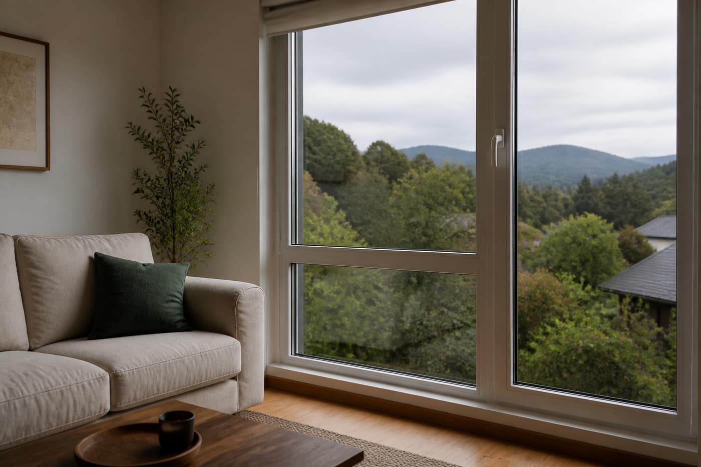 Interior de living con ventana de PVC y doble vidrio. Foto de referencia, no es un trabajo de Winwood.
