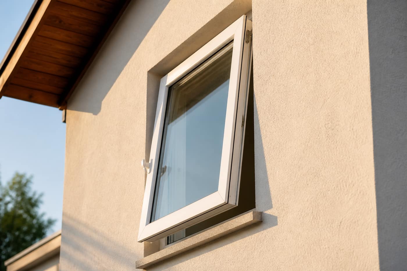 Ventana abatible de PVC en fachada. Foto de referencia, no es un trabajo de Winwood.
